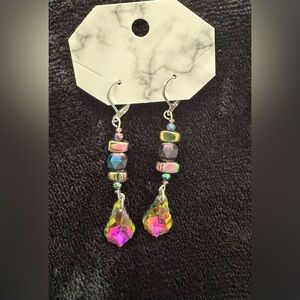 Electroplated Hematite & Faceted Glass Drop Earrings – Silver Plated Hooks